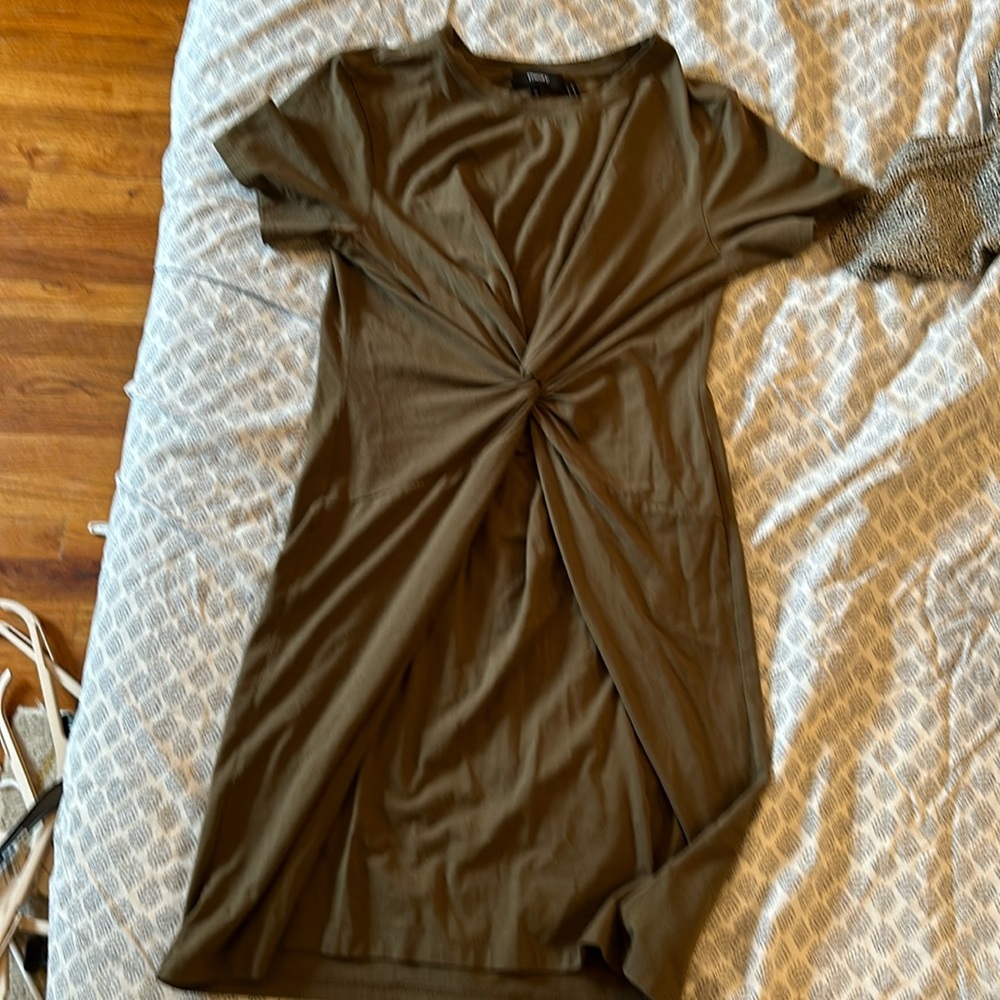 Theory olive tee knotted shirt dress Medium